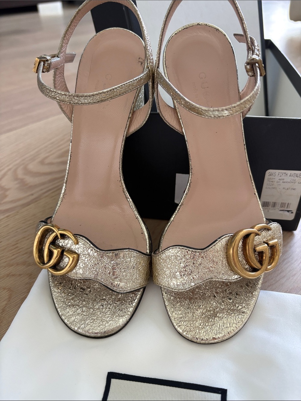 Gucci Gold Marmont Metallic Leather Slingback Heels with Double